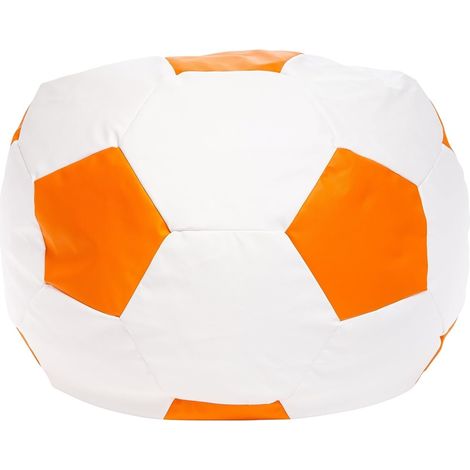 Fußball-Sitzsack - Kunstleder - Ø 55 cm - orange weiß