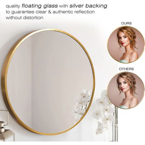 QORVA-Miroir mural, Ohjijinn Miroir circulaire pour mur, miroir rond mural de 60 cm avec cadre en aluminium brossé doré pour entrée, salle de bain, salle de bain, salon, chambre à coucher