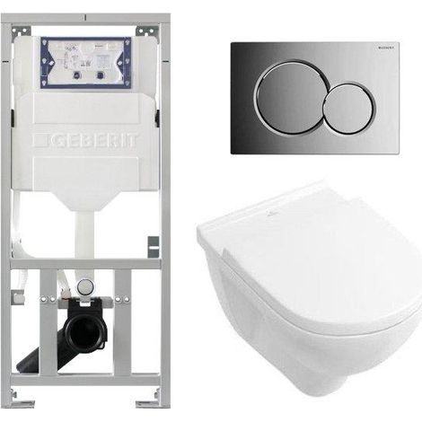 Villeroy & Boch O.novo ensemble encastré avec cuvette suspendue à évacuation profonde blanche abattant softclose plaque de recouvrement chromé (1/5)