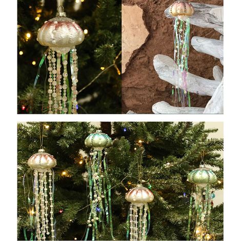 Lot de 4 pendentifs méduses en perles de verre, décorations à suspendre au sapin de Noël pour la maison et les fêtes de fin d'année (1/5)