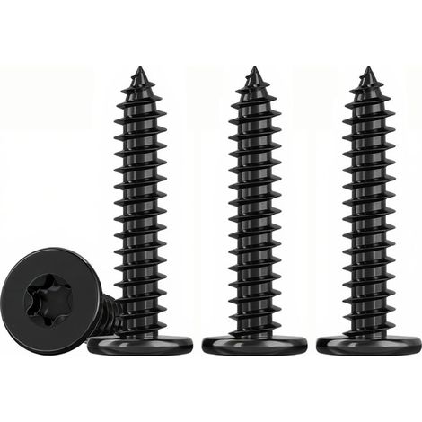 Vis a Bois Noir en Inox M4x30mm Mince Autotaraudeuses à Tête Plate Vis à Bois, EntièRement Fileté, 50 Pièces (1/5)