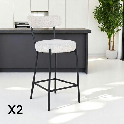 Chaise de bar moderne en tissu bouclette blanche (lot de 2) SAVONE (1/5)
