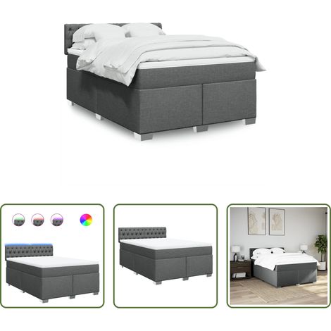 vidaXL Surmatelas - Sommier à lattes de lit avec matelas Gris foncé 140x190cm Tissu (1/5)