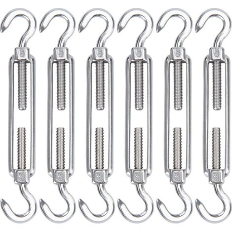 [NIEMALS VERWENDET] M5 Edelstahl-Kabelspanner, Set mit 6 Drahtspannhaken und Haken, verstellbarer, robuster Spannhaken und Haken für Seil, Kabel, Wäscheleine, Zaun für die Installation von Sonnenschut