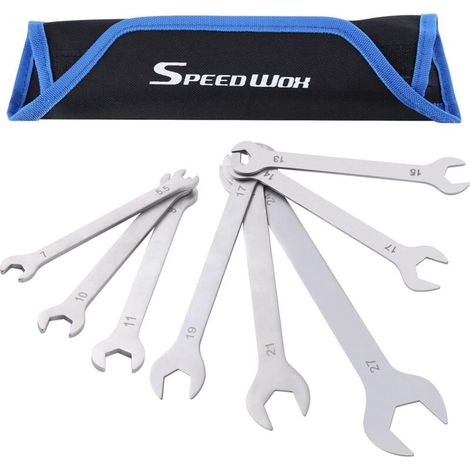 8pcs 3MM super fin clé à extrémité ouverte avec pochette à rouleau longue combinaison de modèle clé Setv-Groove Open End 5.5, 7, 8, 9, 10, 11, 13, 14, 15, 17, 18, 19, 21, 24, 27mm jeu de clé (1/5)
