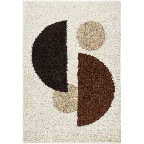 Tappeto interno shaggy motivi circolari beige, marrone, nero