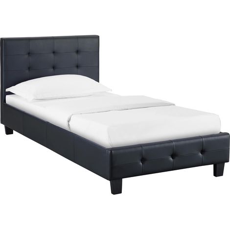 Idimex – Lit simple 90x190 cm noir – Structure capitonnée – Sommier à lattes inclus – Hauteur de lit 31 cm – Design contemporain (1/4)