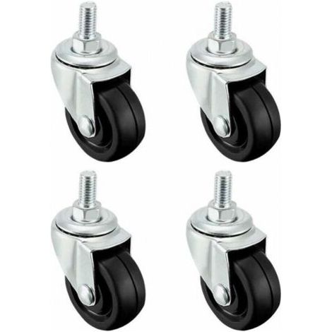 Swivel Casters 1.5 Inch Solid Rubber M8 x 15mm Screw Threaded Caster Wheels Black 4 Pcs (1/4)