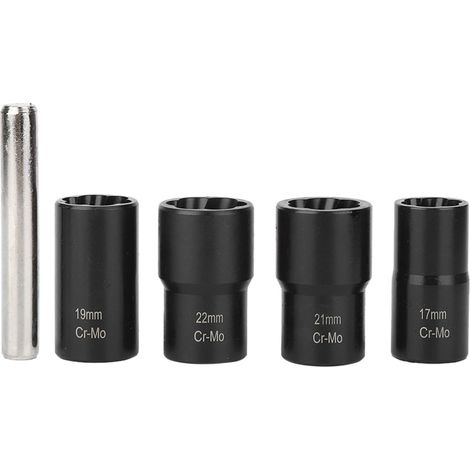 Kit de douilles comprenant 5 douilles de 1/2 pouce, un extracteur d'écrous de roue, des douilles de 17 mm, 19 mm, 21 mm et 22 mm (boîtes rouges et bleues envoyées aléatoirement). (1/5)