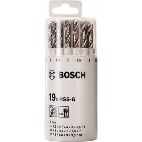 Bosch 19tlg. Kunststoffrunddose Metallbohrer-Set HSS-G, DIN 338, 135° 1-10 mm (1/4)