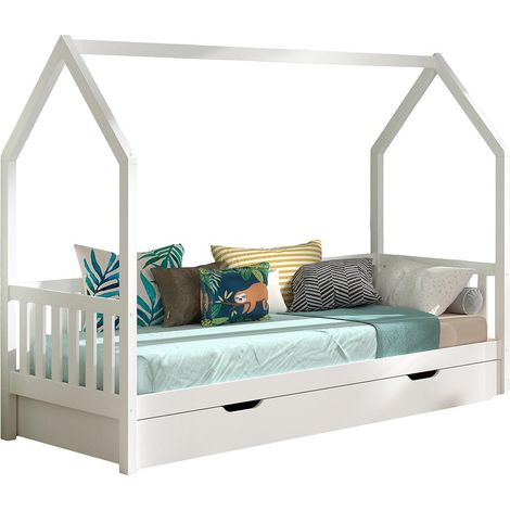 Pack - Lit Enfant & Tiroir-Lit "Cabane" 90x200cm Blanc