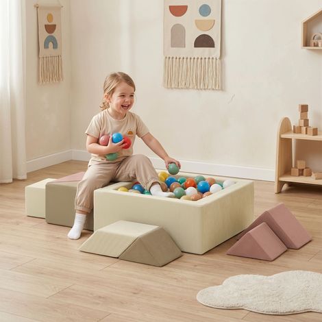 Parcours motricité bébé 9PCS avec piscine à balles, module en mousse souple avec housse en velours côtelé, multicolore (1/5)