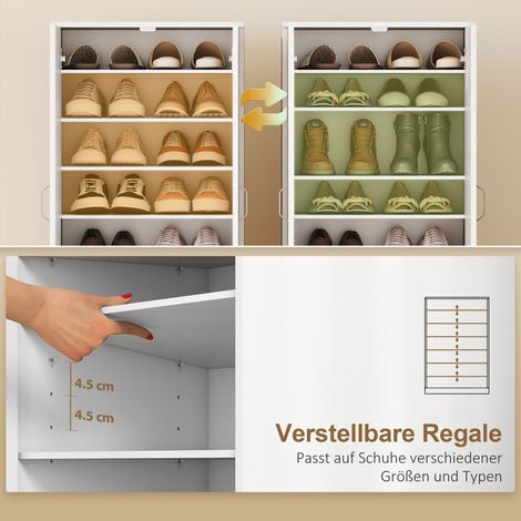 Meuble à chaussures avec charnières à fermeture amortie, étagères réglables, 6 niveaux, pour entrée, couloir, 14 paires, 55 x 35 x 108 cm, bois blanc (1/5)
