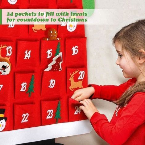 Calendrier de l'avent en Forme de Père Noël,Calendrier de l'Avent Suspendu en Feutre,Calendrier de l'avent en Feutre de (1/4)
