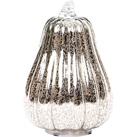 Lampe Citrouille - Verre Mercure - LED à Piles - 19.5 x 14 cm - 3 Modes - Décoration Festive Intérieure Extérieure - 1 Pièce (1/5)