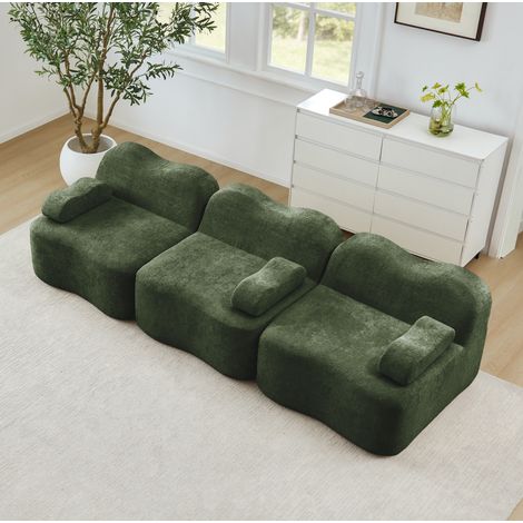 FloraGrace Canape modulaire 3 places, velours vert, sans cadre, pour salon et appartement (1/5)