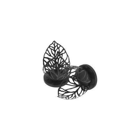 Set di 2 portacandele, decorazioni per tavoli da matrimonio, piccoli portacandele in ferro battuto traforato a forma di foglie, stile romantico, nero. - Crezuo