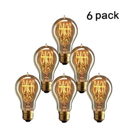Ampoule Tungstène E27 Café Bar A19 Filament 40W Lot de 6, Lumière Rétro Vintage 40W A19 Culot à Vis 220V-240V, pour Salon (1/5)