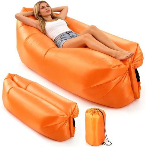 Fauteuil gonflable portable - 150 x 70 x 50 cm - Orange - Canapé de plage pliable - Conception étanche (1/5)