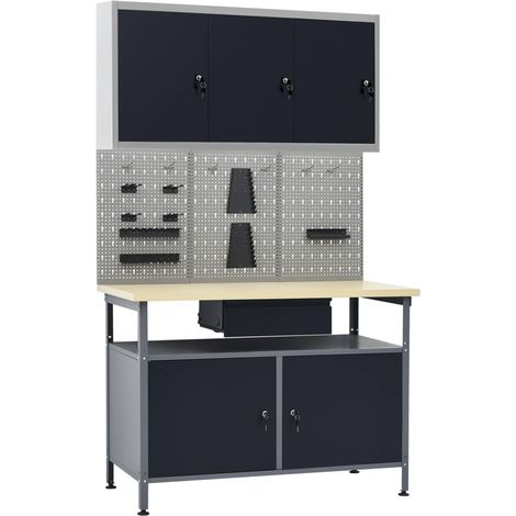 Werkbank mit 3 Werkzeugwänden und 1 Wandschrank vidaXL