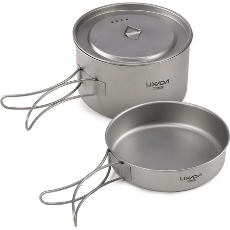 Lot de 2 casseroles titane pour camping avec poignées pliantes et sac de rangement