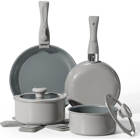 Lot de 14 casseroles et poêles en céramique antiadhésives, avec poignée amovible, batterie de cuisine à induction pour plaque à induction, ensemble de cuisine de camping-car, passe au four (1/5)