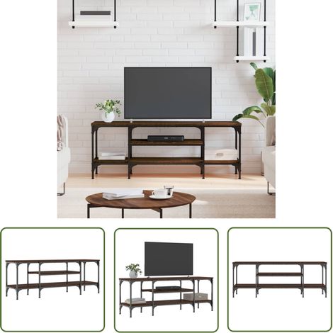 The Living Store Meuble TV chêne marron 121x35x45 cm bois d'ingénierie et fer - Meubles Tv - Meuble Tv Industriel - Armoire Media - Meuble Multimedia - Rangement Tv (1/6)