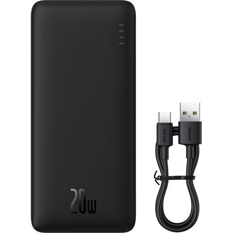 Batería externa Airpow de 20000 mAh y 20 W con cable USB-A a USB-C de 50 cm - color negro