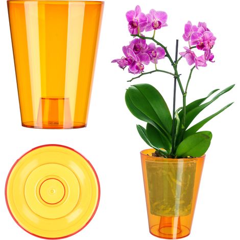 KADAX Pot de Fleur Cache-Orchidée Support de Fleur Plantes en Plastique 12 cm Orange (1/5)
