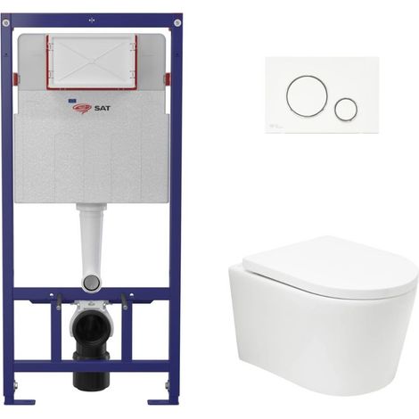 Pack WC bastidor ECO 2L SAT + Inodoro suspendido SAT + placa blanca (STESTBRWT03-IN)