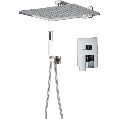 Conjunto de grifería para ducha, cabezal de ducha tipo lluvia, diseño de montaje en pared, 2 vías, 30 cm (12 pulgadas) (1/2)