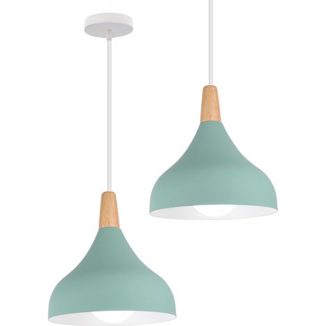 2pcs Pendant Light, Modern Chandelier with Wood Pattern, Simple Style Hanging Lighting Fixtures for Living Rooms Dining Room Kitchen Bedroom (Green)