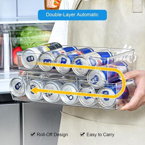 2-stöckiger Getränkehalter für den Kühlschrank mit Rollen – Dosenaufbewahrung und -spender für 9 x 330 ml/11 oz Dosen – Organizer für Getränke, Wasserflaschen, Limonade, Bier (1/5)