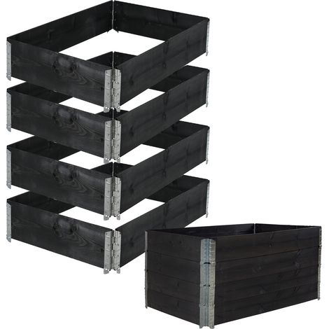 Hochbeet 4er Set Palettenrahmen Pflanzbeet 120x80x80 cm aus Holz schwarz Garten Balkon stapelbar (1/5)