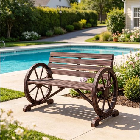 REDOM Panca da giardino 105.5x59x75 cm, 2 o 3 posti con ruote decorative, schienale inclinato, legno multicolore (1/5)