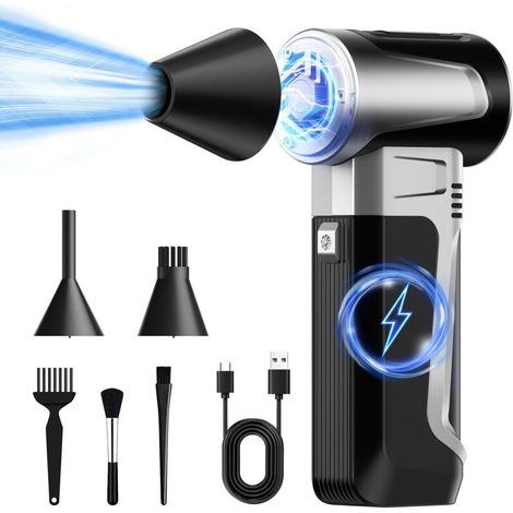 Dépoussiéreur électrique rechargeable 180 000 tr/min avec 3 vitesses et kit de buses, mini souffleur pour clavier, PC et nettoyage auto (1/5)