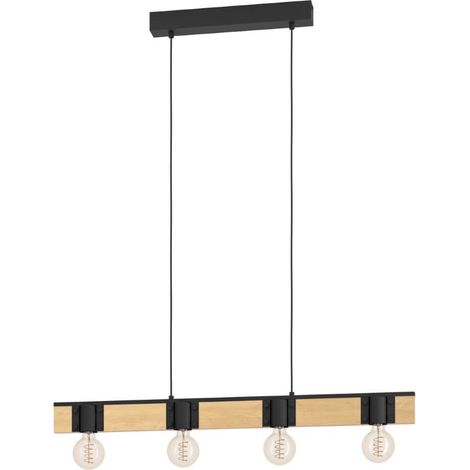 Lampe suspendue Bailig Steel, Bois noir, marron E27 4x40W L: 89,5 cm B: 4,5 cm H: 110 cm Dimmable (1/3)
