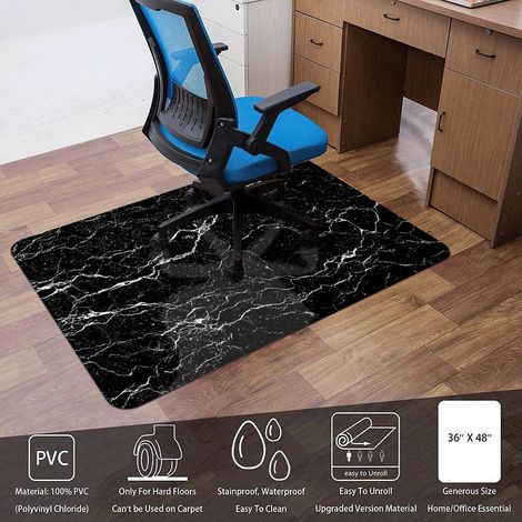 Rutschfeste Bodenmatte für Arbeits-/Wohnzimmer, Stuhlkissen, Sitzkissen, Schutzmatte für Holzböden/Fliesen – Schwarzes Marmormuster – (2) – 76 x 122 x 2 mm