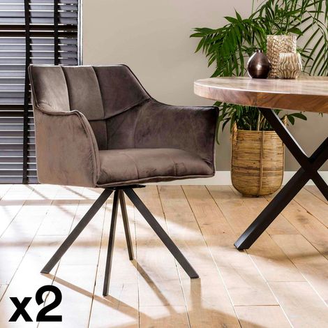 Fauteuil pivotant velours gris pied étoile MELBOURNE (lot de 2) (1/5)