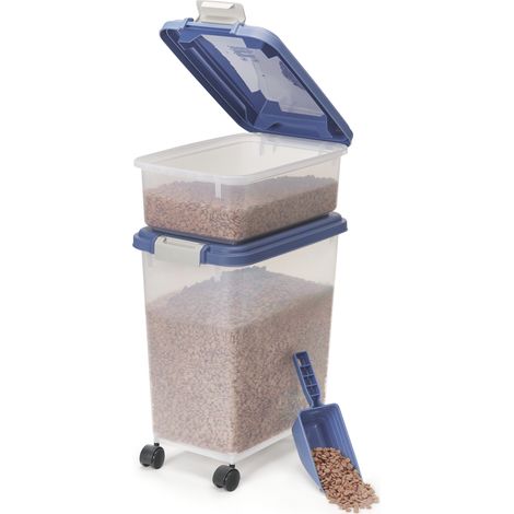 Iris Ohyama Hundefutter Aufbewahrung mit Rollen, 30L+10L, Blau, Luftdichte Futterbox, Trockenfutter, FutterbehÃ¤lter, FÃ¼r Hunde, Katzen, TierfutterbehÃ¤lter, Schaufel, BPA-frei, Futtertonne, MP-8&MP-