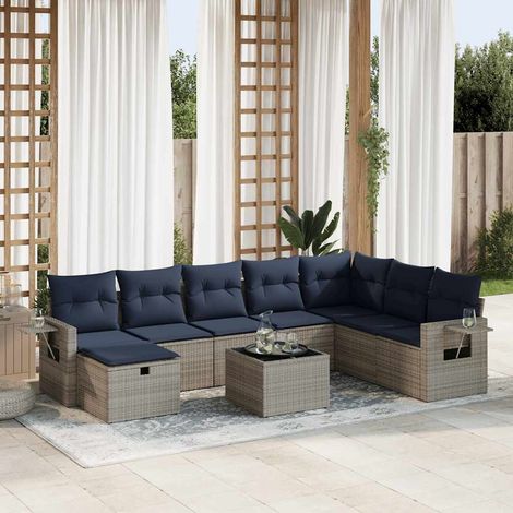 Set de sofás de jardín con cojines 9 pzas ratán sintético gris vidaXL (1/5)