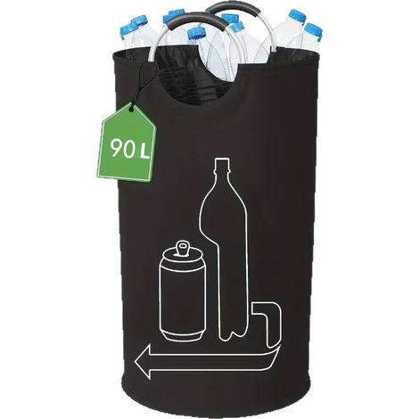 90L Récupérateur de bouteilles consignées de  litres   noir Grand récupérateur de bouteilles pliable en verre vintage   avec poignée souple en aluminium