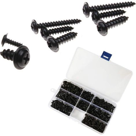 340pcs Vis à tôle noire autoperçante,Vis autotaraudeuse en Acier au Carbone inoxydable Vis à tête plate Kit de Fixation du Bois Cross-Head Taille: M3.0-M4.8 (1/5)