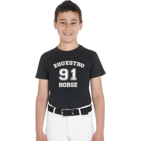 12 anni, Nero: T-shirt in cotone per bambino stampa Horse club (1/3)