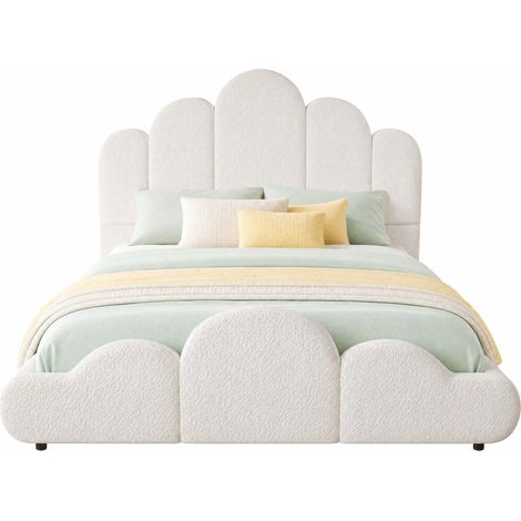 Letto per Bambini 140 x 200 cm in Bouclé, Forma a Nuvola e Angoli Arrotondati, senza Materasso, Beige (1/5)