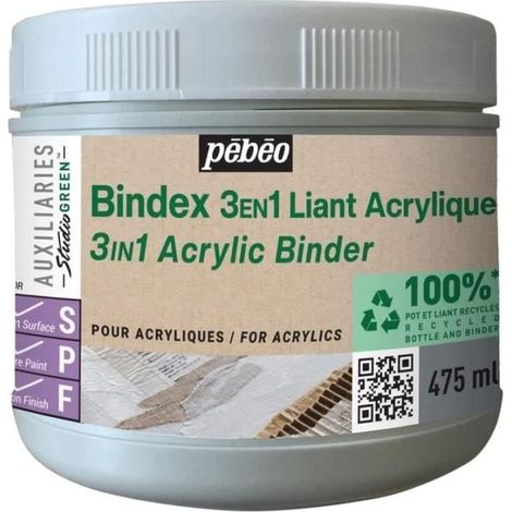 Médium peinture - PEBEO - Bindex 3en1 - 475ml - Rehausse l'éclat des couleurs - Utilisable pour collages (1/4)