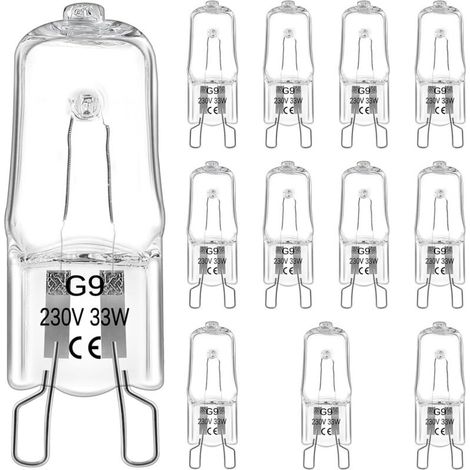 12 Stück G9-Halogenlampen, 33 W, 230 V, dimmbar, warmweiß (2800 K), Ofenlampen (300°), für Backofenbeleuchtung, Mikrowellen, Schrankbeleuchtung usw.