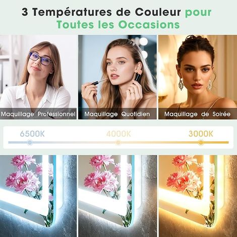80 x 60 cm LED Bathroom Mirror with Clock, Date and Weather (1/3)