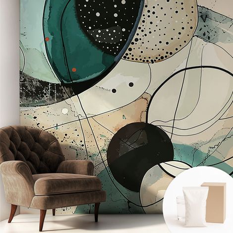 Tapete Vliestapete mit Kleber - trendige Wanddeko - elegant Fototapete für Wohnzimmer - Schlafzimmer Bunte Kreise 250x250 cm (1/5)