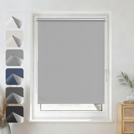 Store Enrouleur Occultant - 1 Unité - Tissu Gris Clair - Isolation Thermique et UV - Salon Chambre Bureau - 60x110 cm (1/5)